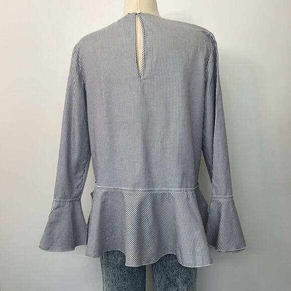 Theory Lexandra Mason Pinstripe Peplum Blouse Top | Size: Large - Picture 5 of 8